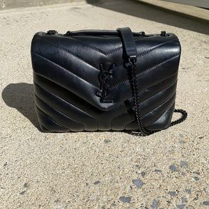 Small LouLou Quilted Shoulder Bag- Black on Black YSL (Saint Laurent)